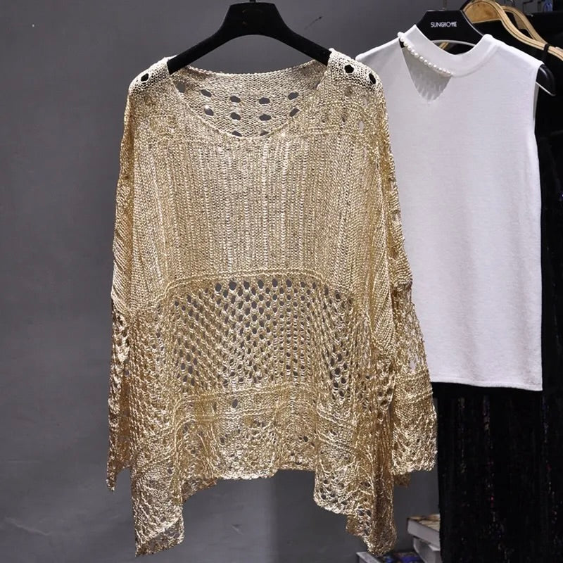 Hollow Sequined Blouse