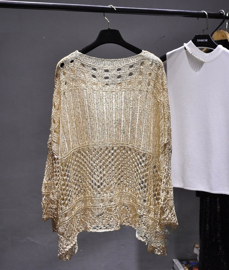 Hollow Sequined Blouse