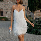 Tassel Sequined Feather Mini Dress