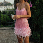 Tassel Sequined Feather Mini Dress