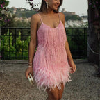 Tassel Sequined Feather Mini Dress