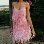 Tassel Sequined Feather Mini Dress
